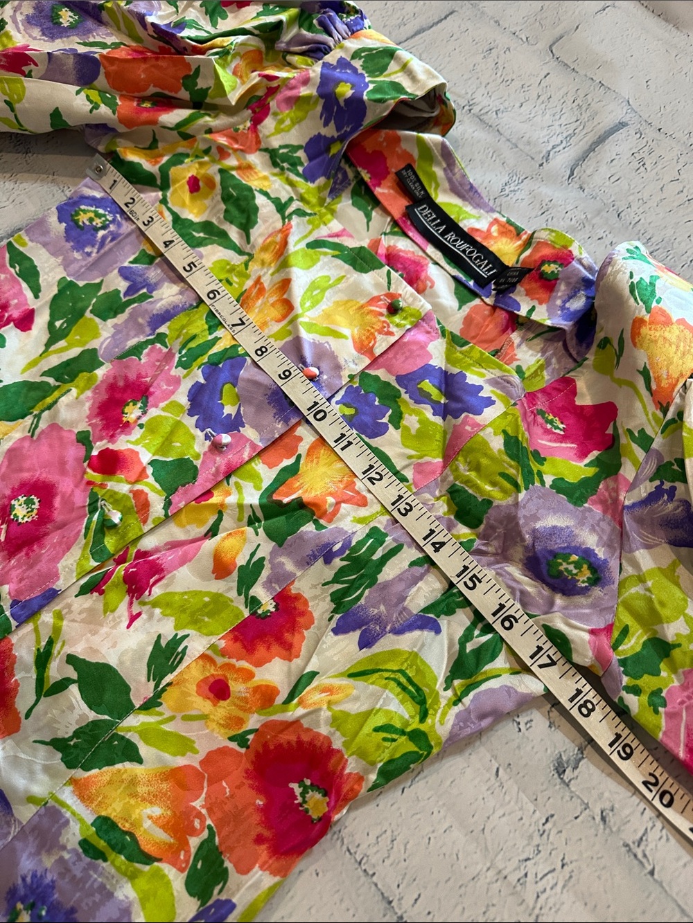 Vintage Della Roufogali Watercolor Floral Puff-Sleeve 2-piece Midi Dress - Picture 7 of 16